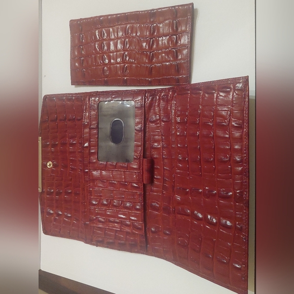 BRAHMIN RED WALLET w/a check book holder. 8 X 4 inches Good Used Condition - Picture 2 of 10